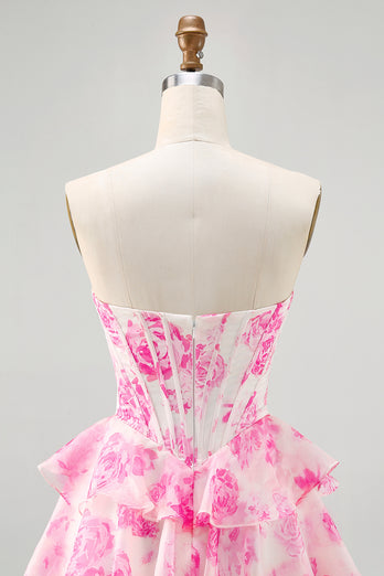 Sparkly Fuchsia Floral Corset Sweetheart Short Prom Dress