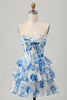 Load image into Gallery viewer, Sparkly Fuchsia Floral Corset Sweetheart Short Prom Dress