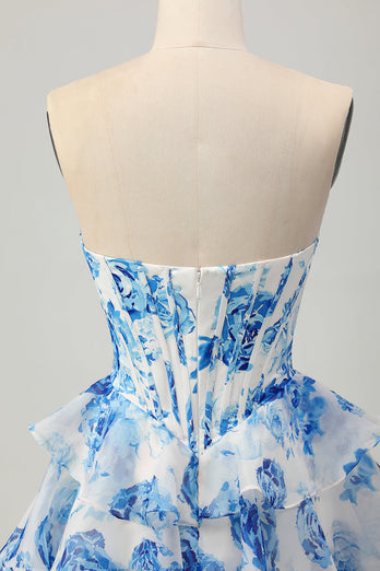 Sparkly Fuchsia Floral Corset Sweetheart Short Prom Dress
