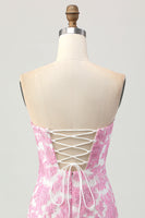 Load image into Gallery viewer, Pink Jacquard Floral Detachable Sleeves Strapless Tight Short Prom Dress