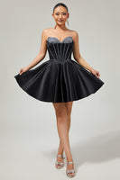 Load image into Gallery viewer, Sparkly Black Corset Satin Short Prom Dress with Bow