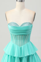 Load image into Gallery viewer, Sparkly Green Ruffled Corset Sweetheart Short Prom Dress with Beading