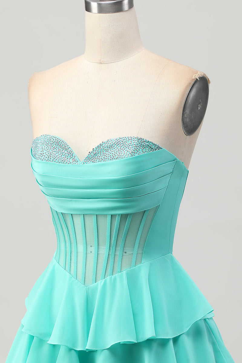 Load image into Gallery viewer, Sparkly Yellow Corset Ruffled Sweetheart Short Prom Dress with Beading