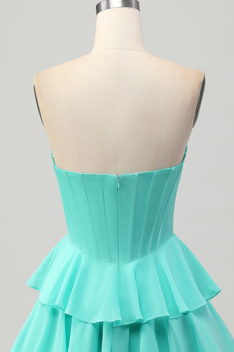 Load image into Gallery viewer, Sparkly Yellow Corset Ruffled Sweetheart Short Prom Dress with Beading