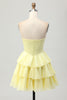 Load image into Gallery viewer, Sparkly Yellow Corset Ruffled Sweetheart Short Prom Dress with Beading