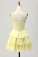 Load image into Gallery viewer, Sparkly Yellow Corset Ruffled Sweetheart Short Prom Dress with Beading