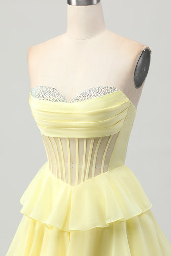 Sparkly Green Ruffled Corset Sweetheart Short Prom Dress with Beading