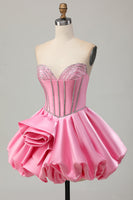 Load image into Gallery viewer, Sparkly Pink Strapless Corset Short Prom Dress with Rhinestones
