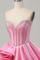 Load image into Gallery viewer, Sparkly Pink Strapless Corset Short Prom Dress with Rhinestones