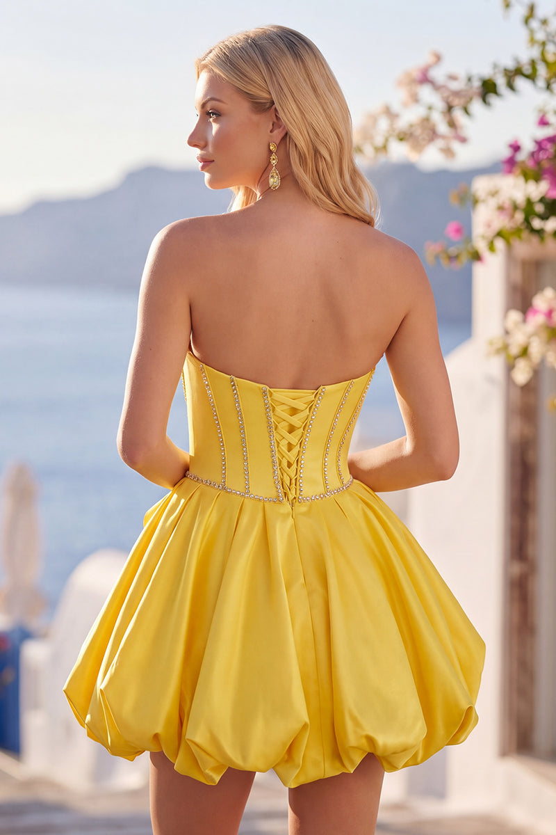 Load image into Gallery viewer, Sparkly Pink Strapless Corset Short Prom Dress with Rhinestones