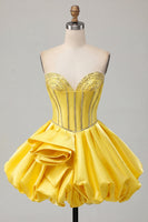 Load image into Gallery viewer, Sparkly Pink Strapless Corset Short Prom Dress with Rhinestones