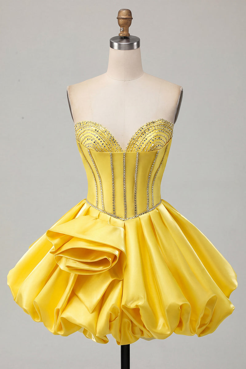 Load image into Gallery viewer, Sparkly Pink Strapless Corset Short Prom Dress with Rhinestones