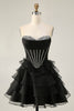 Load image into Gallery viewer, Sparkly Black Tiered Corset Short Prom Dress with Beading