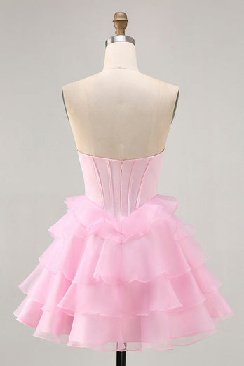 Sparkly Black Tiered Corset Short Prom Dress with Beading