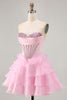 Load image into Gallery viewer, Sparkly Black Tiered Corset Short Prom Dress with Beading