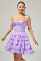 Load image into Gallery viewer, Sparkly Purple Short Corset Sweetheart Prom Dress with Ruffles