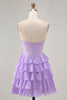 Load image into Gallery viewer, Sparkly Blush Short Sweetheart Corset Prom Dress with Ruffles