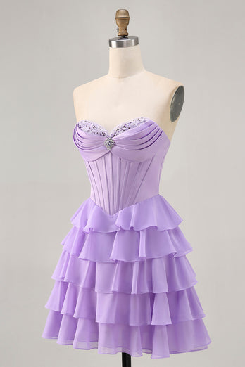 Sparkly Blush Short Sweetheart Corset Prom Dress with Ruffles