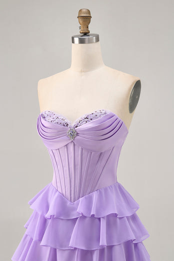 Sparkly Blush Short Sweetheart Corset Prom Dress with Ruffles