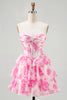 Load image into Gallery viewer, Sparkly White and Blue Corset Floral Short Prom Dress with Rhinestones