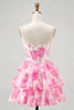 Load image into Gallery viewer, Sparkly Fuchsia Short Floral Corset Prom Dress with Rhinestones