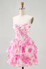 Load image into Gallery viewer, Sparkly White and Blue Corset Floral Short Prom Dress with Rhinestones