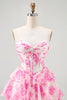 Load image into Gallery viewer, Sparkly White and Blue Corset Floral Short Prom Dress with Rhinestones