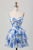 Load image into Gallery viewer, Sparkly Fuchsia Short Floral Corset Prom Dress with Rhinestones