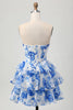 Load image into Gallery viewer, Sparkly Fuchsia Short Floral Corset Prom Dress with Rhinestones
