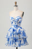 Load image into Gallery viewer, Sparkly Fuchsia Short Floral Corset Prom Dress with Rhinestones
