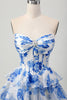 Load image into Gallery viewer, Sparkly Fuchsia Short Floral Corset Prom Dress with Rhinestones