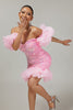 Load image into Gallery viewer, Sparkly Pink Detachable Puff Sleeves Sequins Tight Short Prom Dress