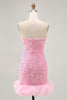 Load image into Gallery viewer, Sparkly Pink Detachable Puff Sleeves Sequins Tight Short Prom Dress