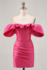 Load image into Gallery viewer, Fuchsia Satin Tight Short Corset Prom Dress with Ruffles