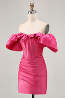 Load image into Gallery viewer, Fuchsia Satin Tight Short Corset Prom Dress with Ruffles