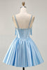 Load image into Gallery viewer, Sparkly Blue A Line Short Corset Prom Dress with Rhinestones