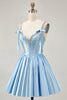Load image into Gallery viewer, Sparkly Blue A Line Short Corset Prom Dress with Rhinestones