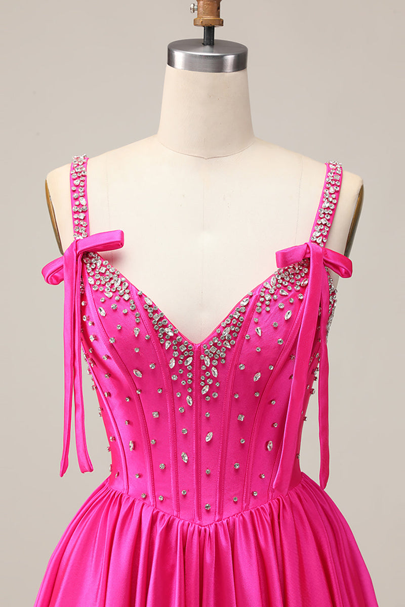 Load image into Gallery viewer, Sparkly Blue A Line Short Corset Prom Dress with Rhinestones