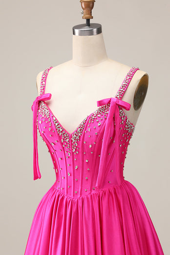 Sparkly Blue A Line Short Corset Prom Dress with Rhinestones