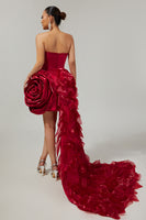Load image into Gallery viewer, Burgundy Satin Short Tight Prom Dress with 3D Flower