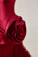 Load image into Gallery viewer, Burgundy Satin Short Tight Prom Dress with 3D Flower
