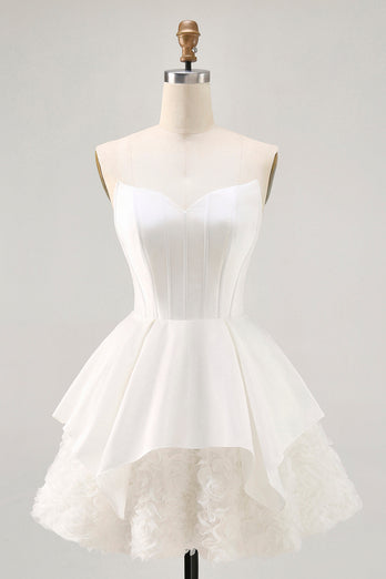 White Tiered Strapless Short Corset Prom Dress with Ruffles
