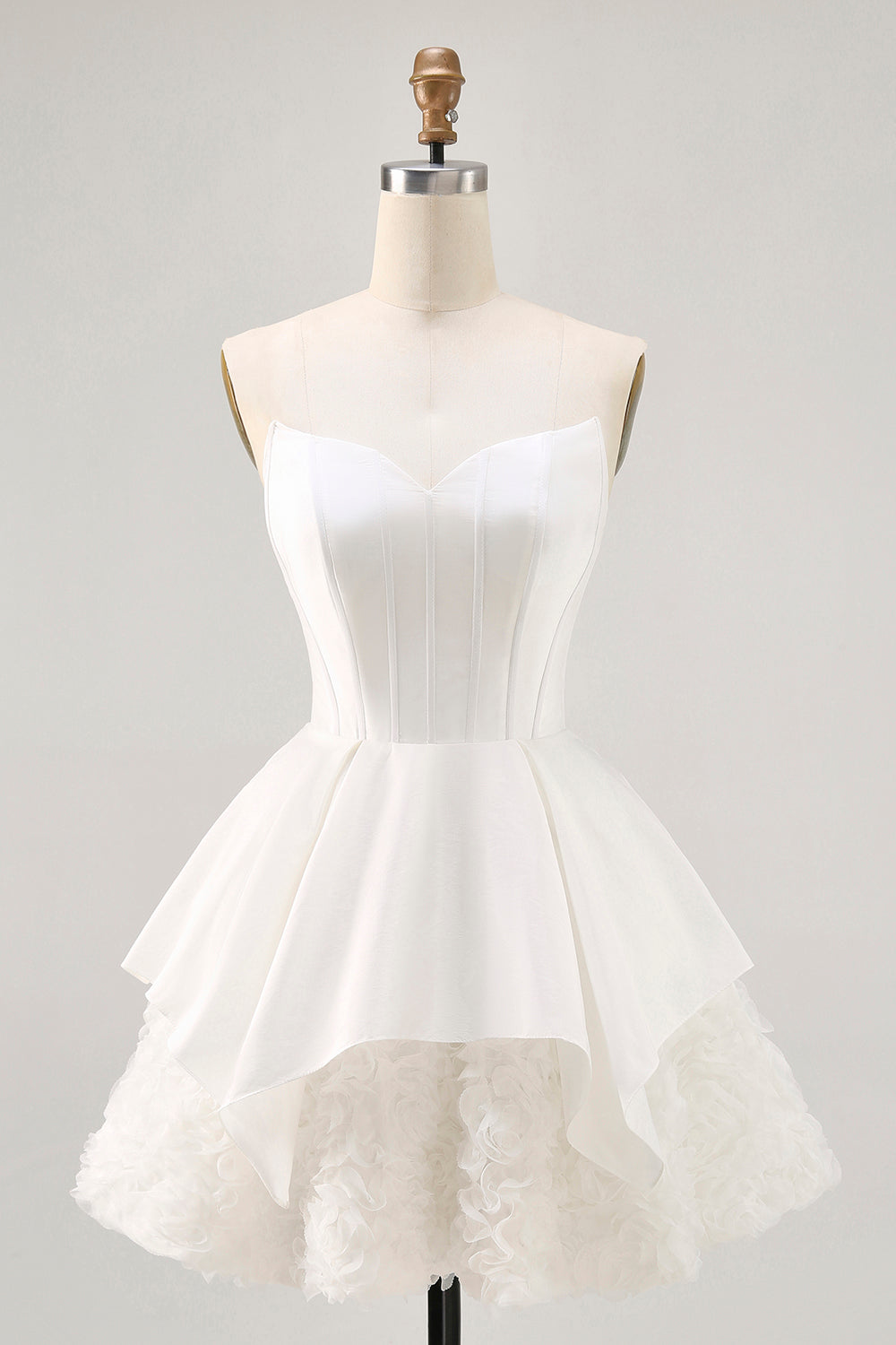White Tiered Strapless Short Corset Prom Dress with Ruffles