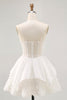 Load image into Gallery viewer, White Tiered Strapless Short Corset Prom Dress with Ruffles