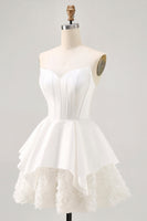 Load image into Gallery viewer, White Tiered Strapless Short Corset Prom Dress with Ruffles