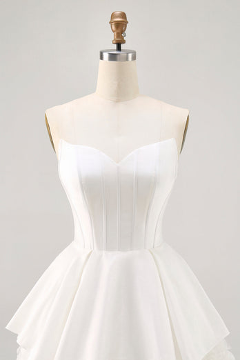 White Tiered Strapless Short Corset Prom Dress with Ruffles