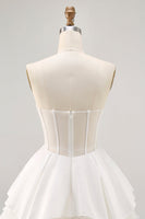 Load image into Gallery viewer, White Tiered Strapless Short Corset Prom Dress with Ruffles