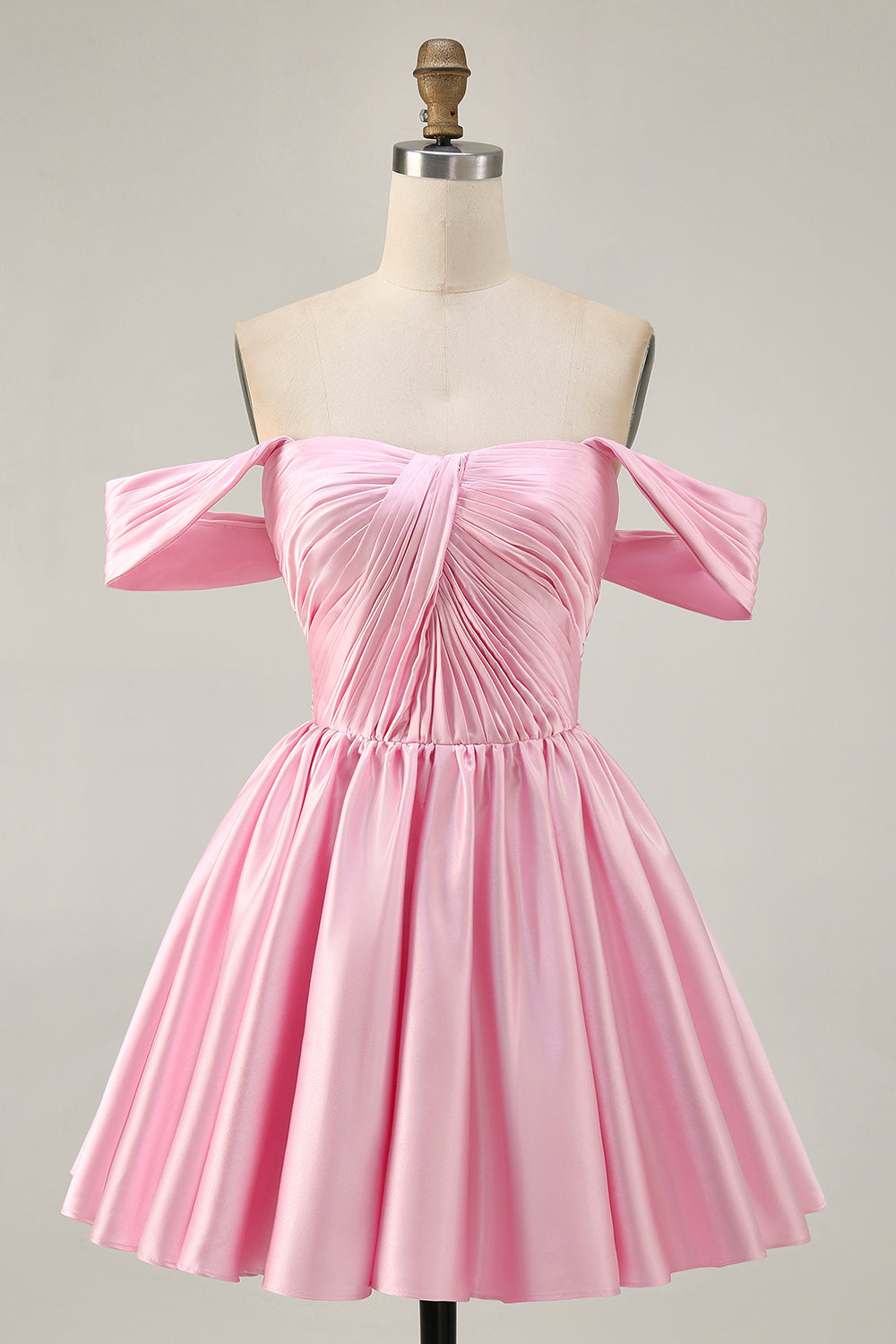 Pink Off the Shoulder A Line Satin Short Prom Dress