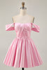 Load image into Gallery viewer, White Off the Shoulder Satin A Line Short Prom Dress