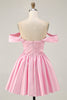 Load image into Gallery viewer, White Off the Shoulder Satin A Line Short Prom Dress